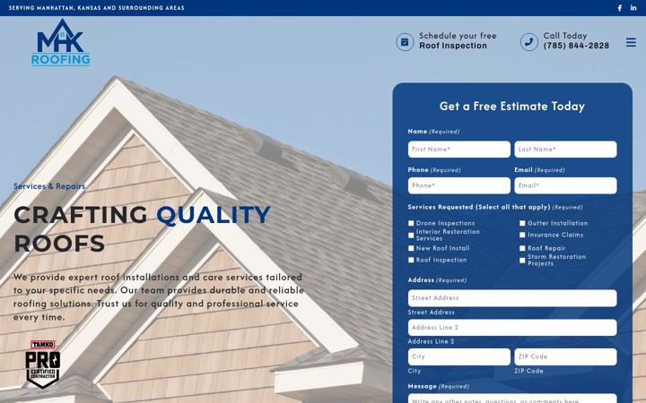 Screenshot of mhkroofing.com