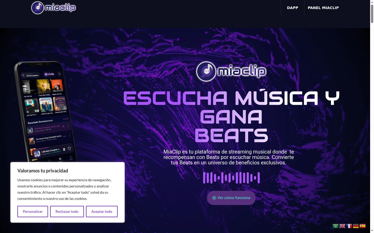 Captura de pantalla del banner de consentimiento mostrado antes de cualquier interacción