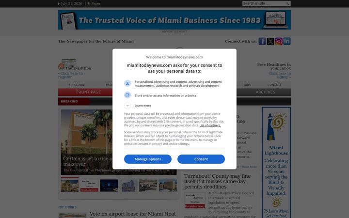Screenshot of miamitodaynews.com