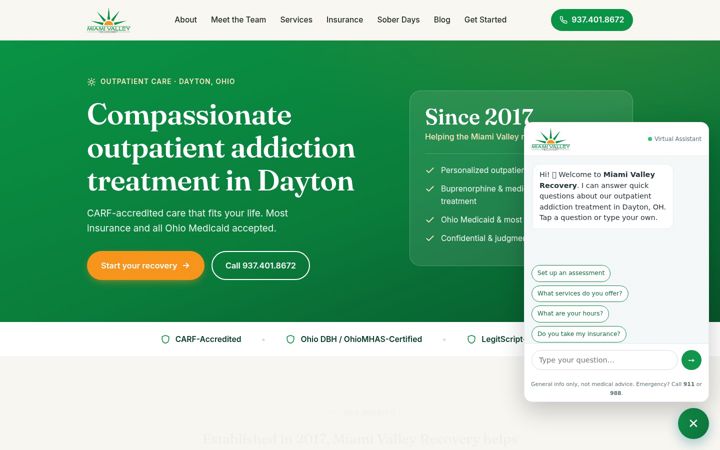 Screenshot of miamivalleyrecovery.com