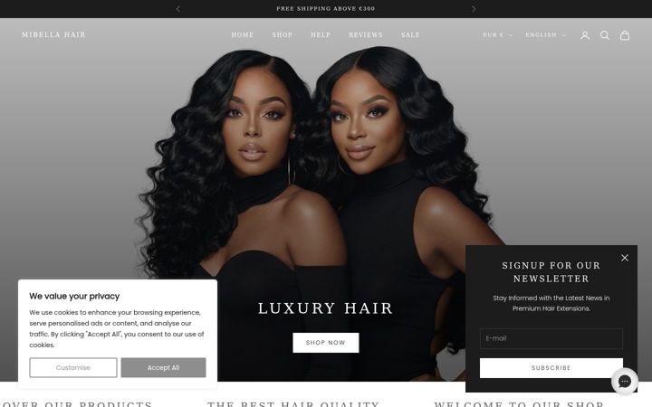 Screenshot of mibellahair.com