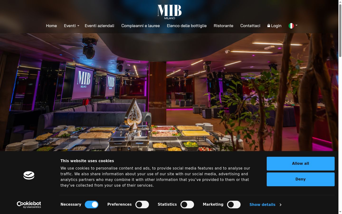 Screenshot del banner di consenso mostrato prima di qualsiasi interazione