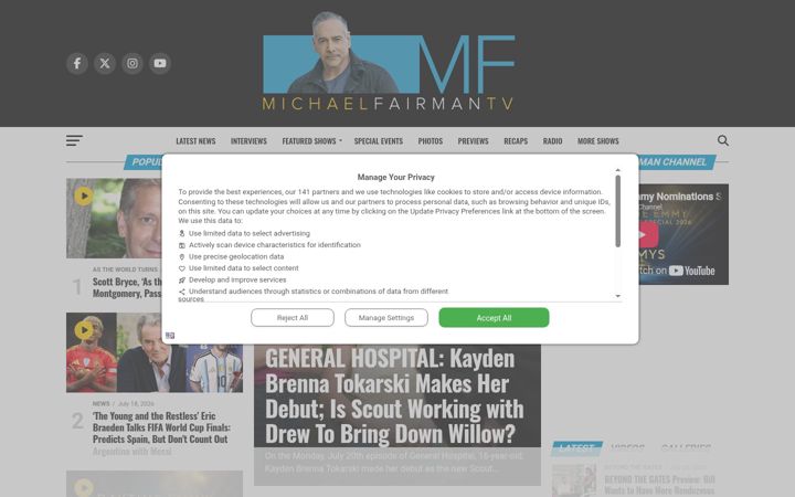 Screenshot of michaelfairmantv.com