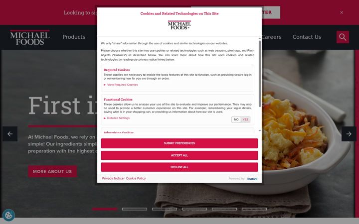 Screenshot of michaelfoods.com