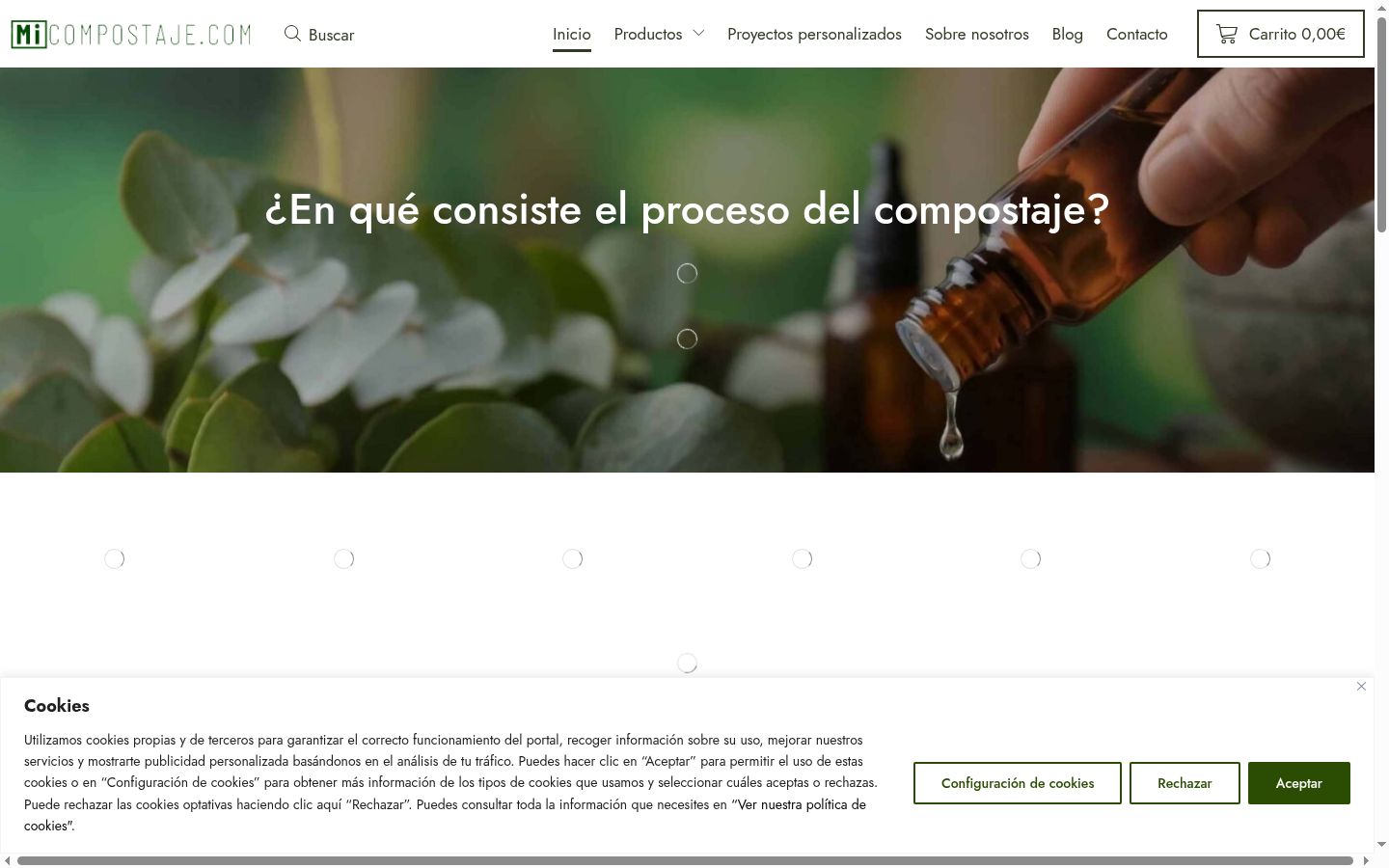 Captura de pantalla del banner de consentimiento mostrado antes de cualquier interacción