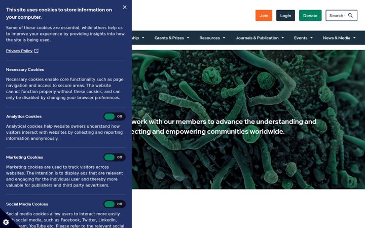 Screenshot of microbiologysociety.org