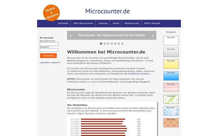 Screenshot of microcounter.de