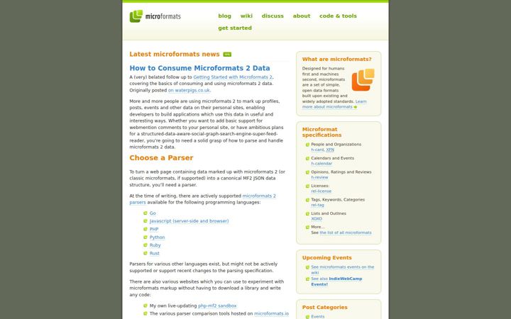 Screenshot του microformats.org