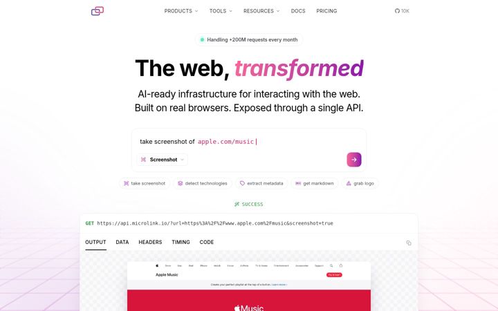 Kuvakaappaus sivustosta microlink.io