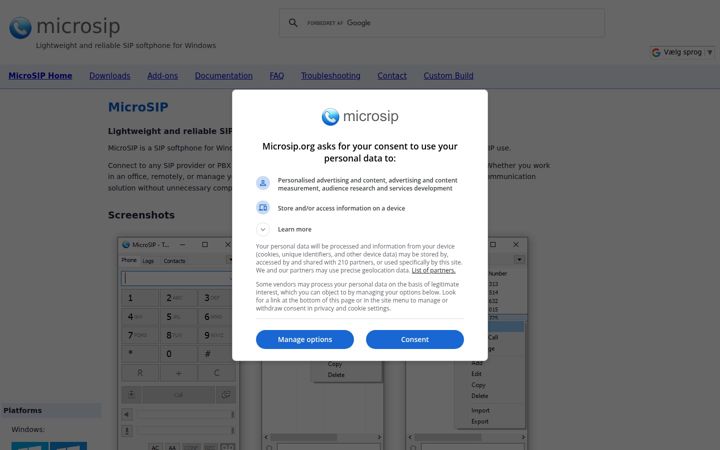 Screenshot of microsip.org