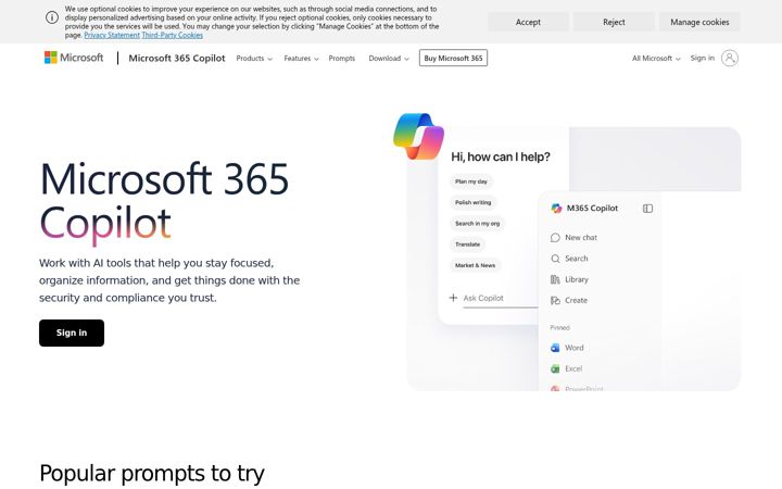 Kuvakaappaus sivustosta microsoft365.com