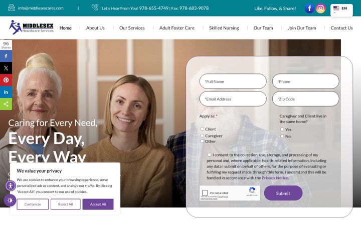 Screenshot of middlesexcares.com