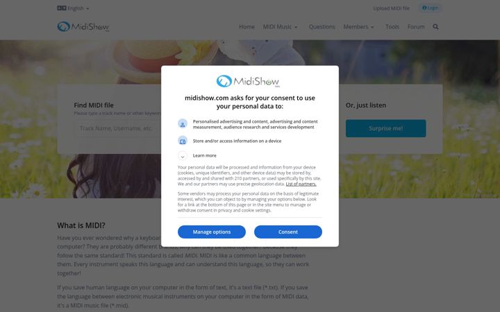 Screenshot of midishow.com