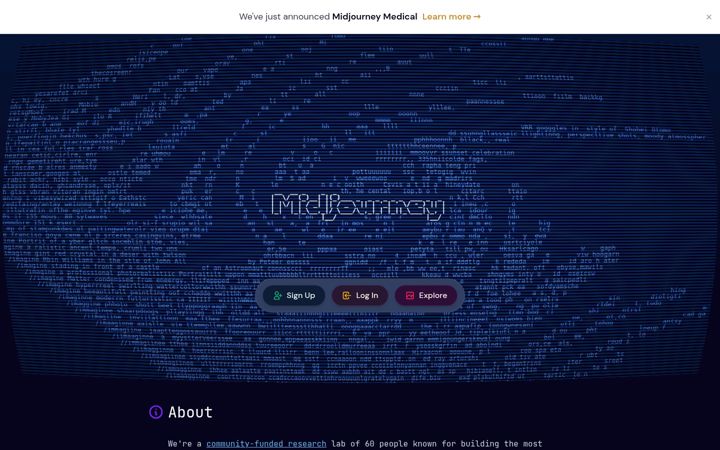 Screenshot stránky midjourney.com