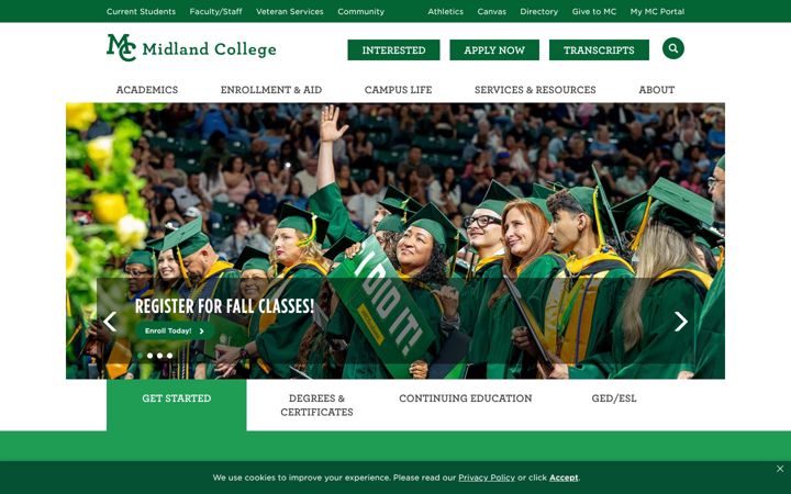 Screenshot of midland.edu