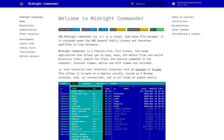 Screenshot of midnight-commander.org