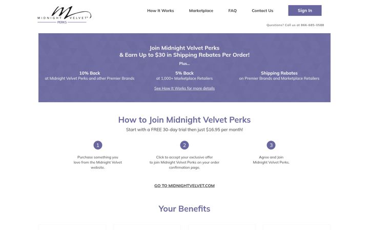 Screenshot di midnightvelvetperks.com
