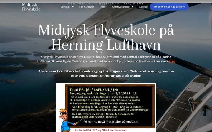 Snímek obrazovky midtjyskflyveskole.dk