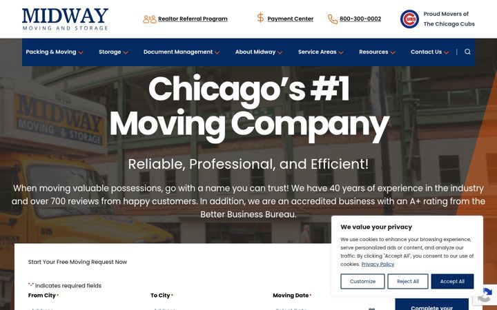 Screenshot of midwaymoving.com