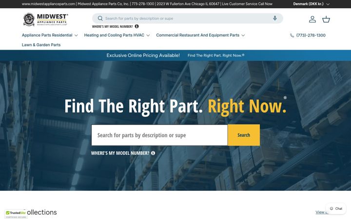 Screenshot of midwestapplianceparts.com