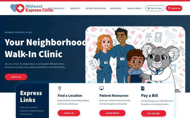Screenshot of midwestexpressclinic.com