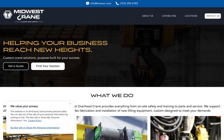 Screenshot of midwestoverheadcranecorp.com