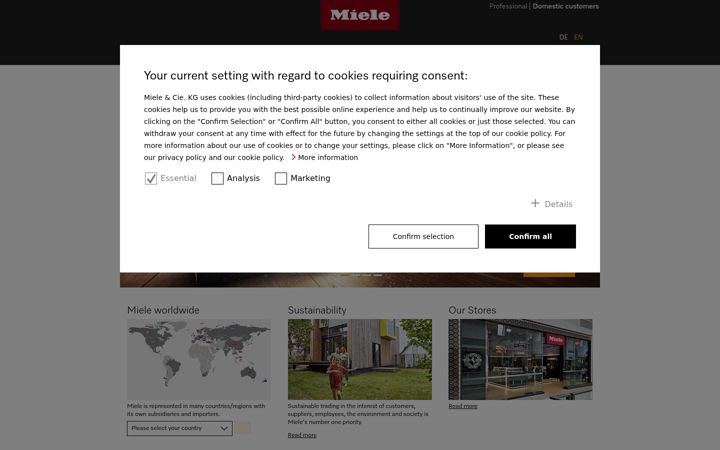 Screenshot ta' miele.com