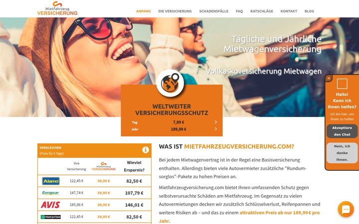 Screenshot of mietfahrzeugversicherung.com