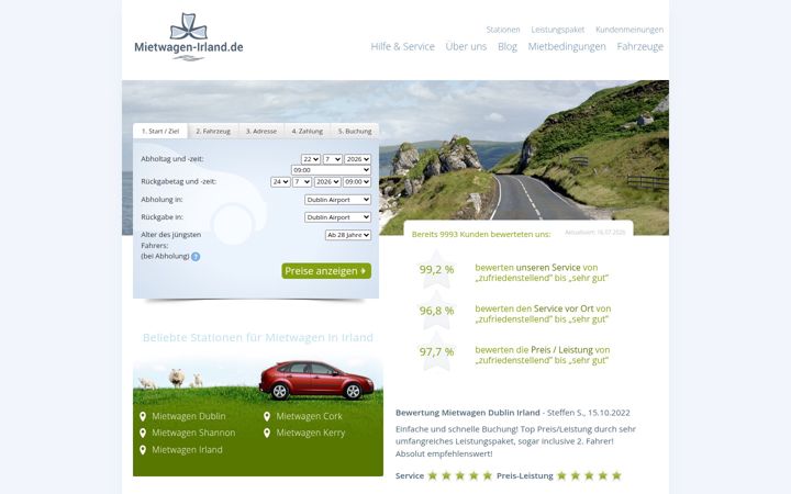 Zrzut ekranu mietwagen-irland.de
