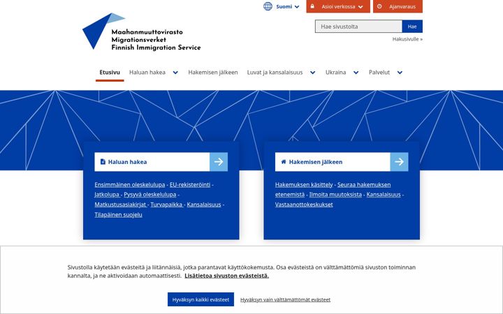 Screenshot of migri.fi