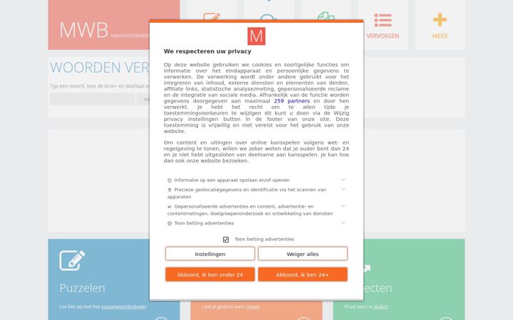 Screenshot stránky mijnwoordenboek.nl