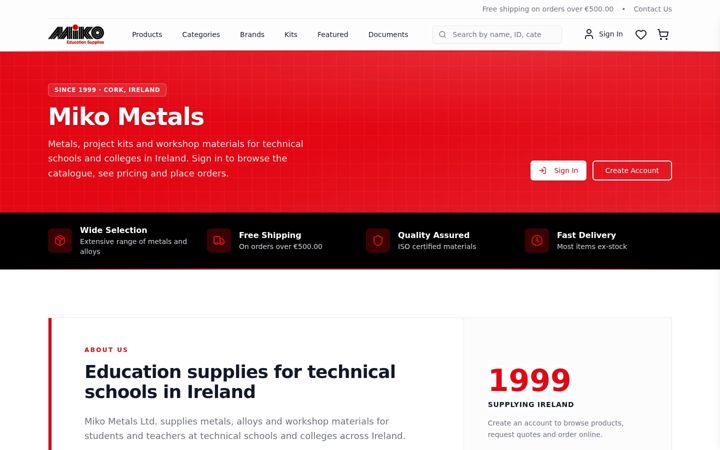 Screenshot of mikometals.com