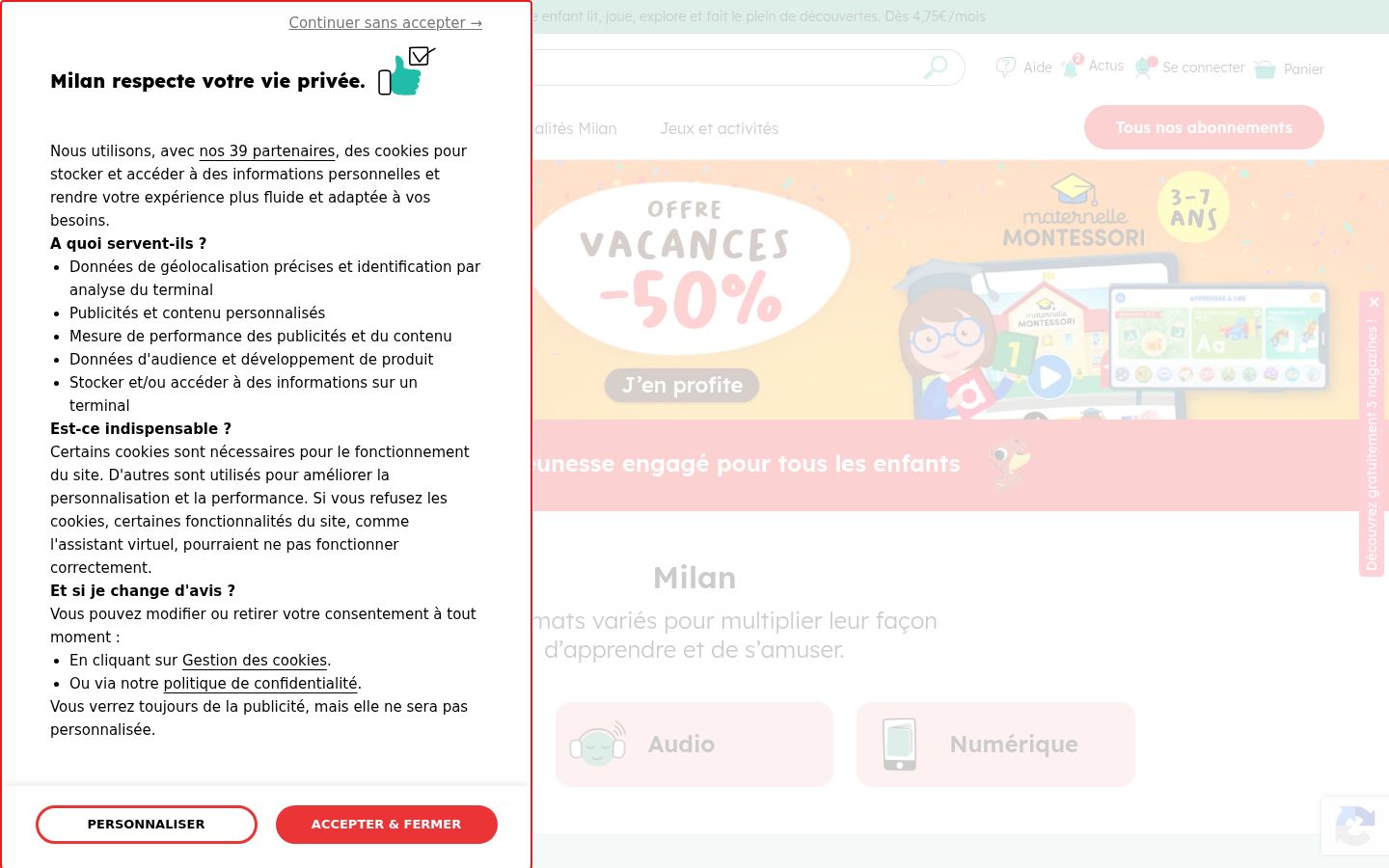 Screenshot of the consent banner shown before any interaction