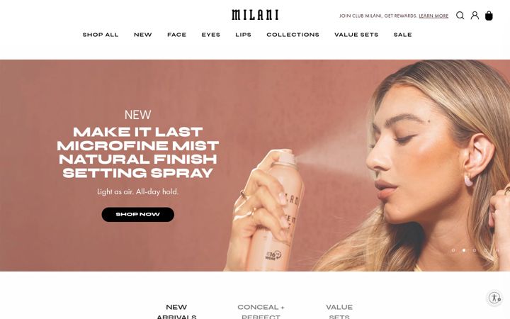 Screenshot of milanicosmetics.com