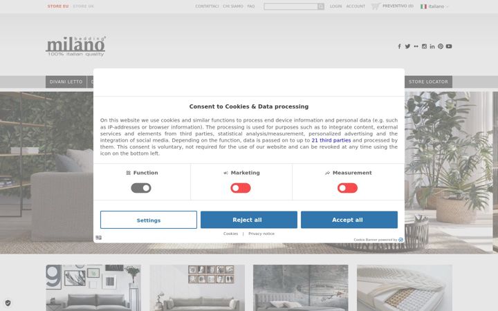 Screenshot of milanobedding.store