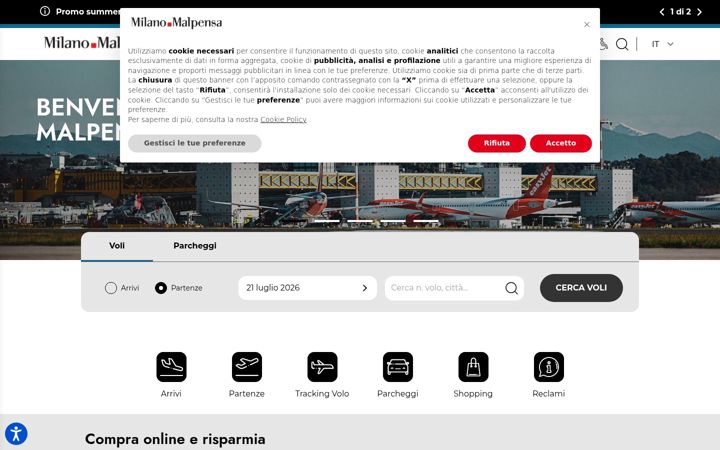 Screenshot of milanomalpensa-airport.com