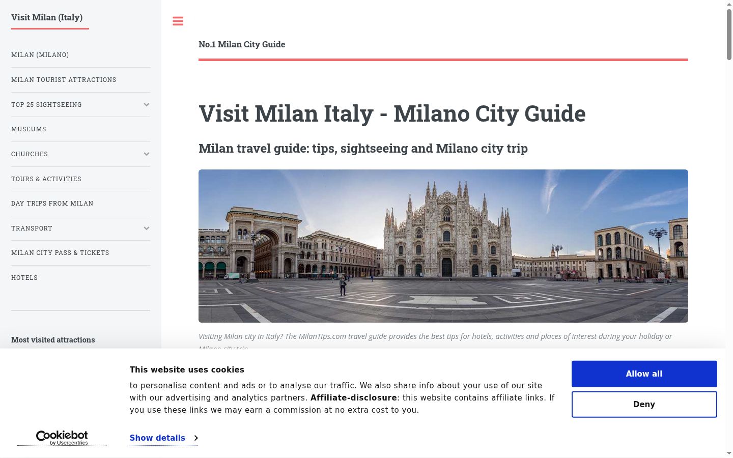Screenshot del banner di consenso mostrato prima di qualsiasi interazione
