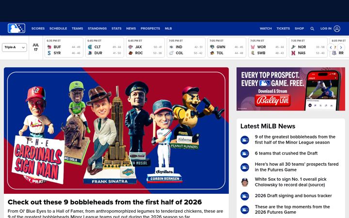 Captura de pantalla de milb.com