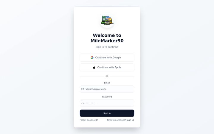 Screenshot of milemarker90.com