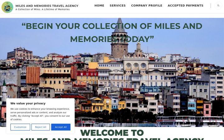 Screenshot of milesmemoriestravels.com
