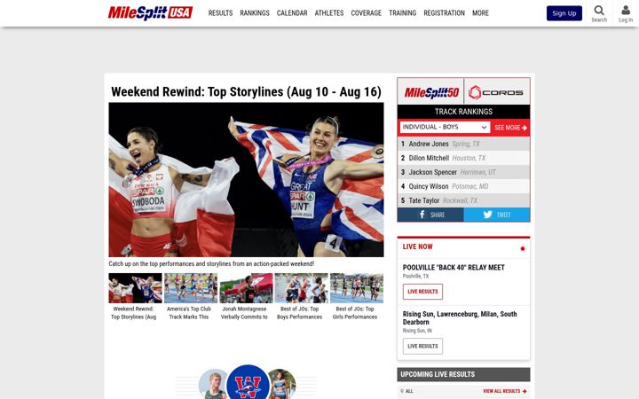 Screenshot of milesplit.com