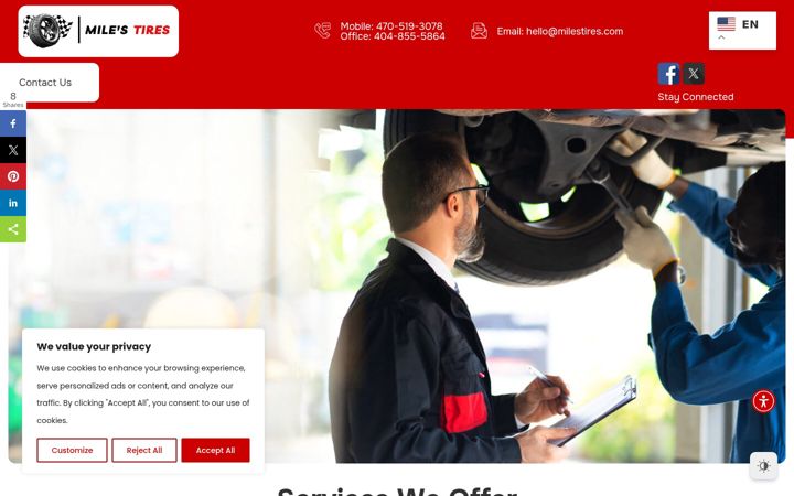 Screenshot of milestires.com