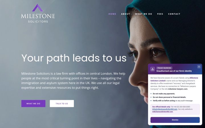 Screenshot van milestonesolicitorsltd.com