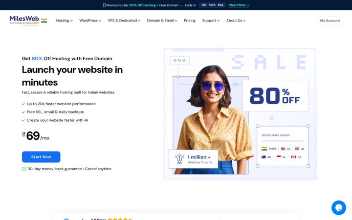 Screenshot of milesweb.in
