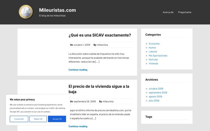 Screenshot of mileuristas.com