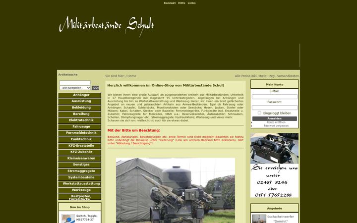 Screenshot von militaerbestaende-schult.de