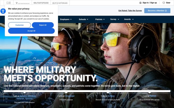 Екранна снимка на militaryfriendly.com