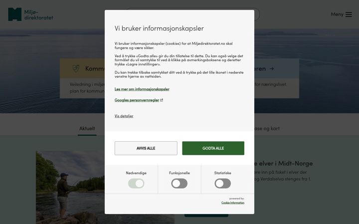 Screenshot of miljodirektoratet.no