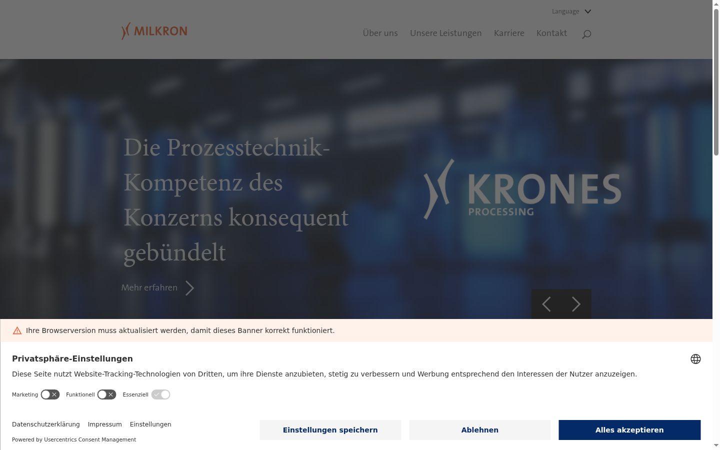 Screenshot del banner di consenso mostrato prima di qualsiasi interazione