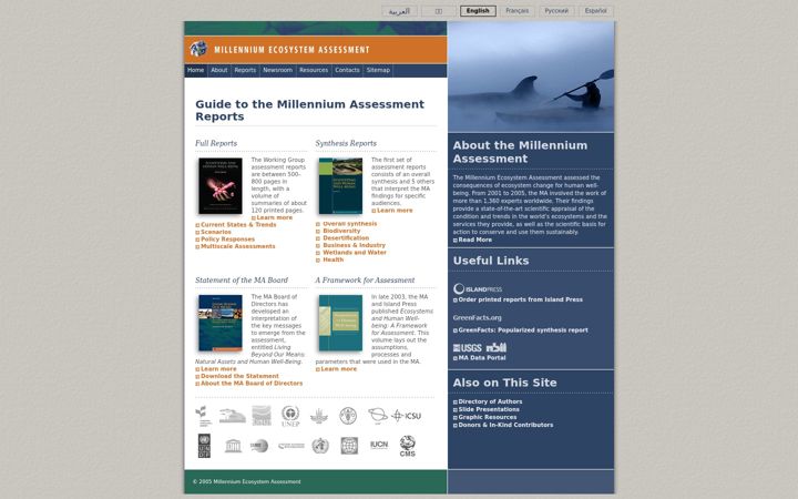Screenshot of millenniumassessment.org
